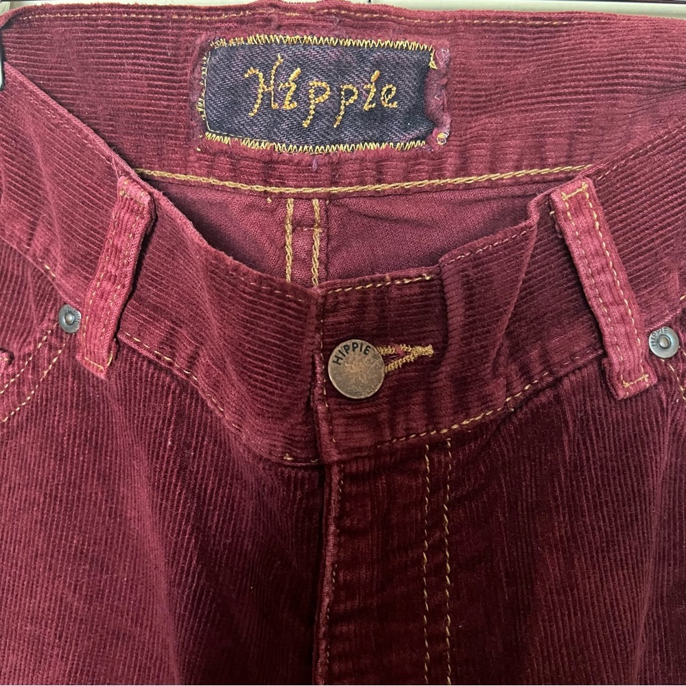 Hippie Vintage Burgundy Corduroy Flare Pants | Made USA | 70s Retro Bell Bottoms - Picture 4 of 8